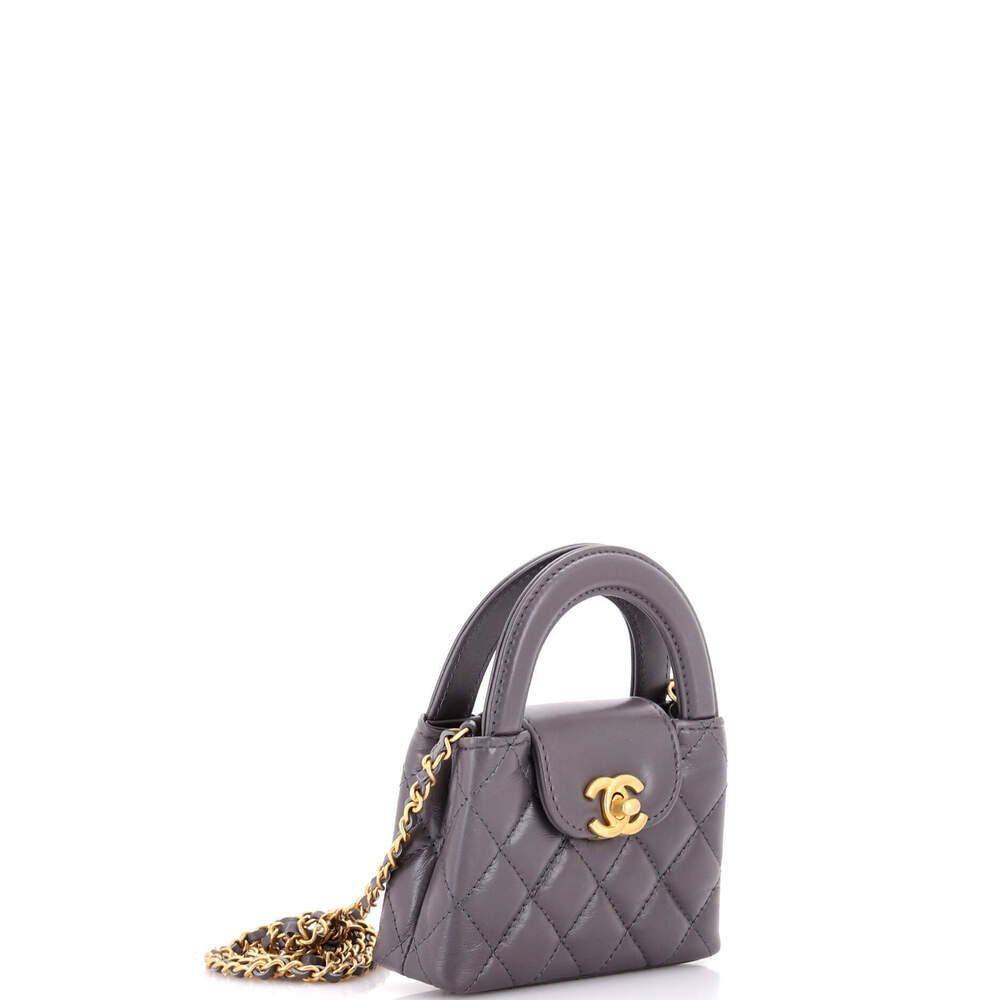 Chanel Nano Kelly Top Handle Shopping Bag Quilted Shiny Aged Calfskin - Picture 2 of 5